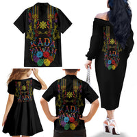 Philippines Kadayawan Festival Family Matching Off The Shoulder Long Sleeve Dress and Hawaiian Shirt Polynesian Tribal Art Barong Style LT03 Mom's Dress Black - Polynesian Pride