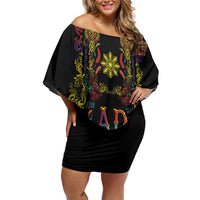 Philippines Kadayawan Festival Family Matching Off Shoulder Short Dress and Hawaiian Shirt Polynesian Tribal Art Barong Style