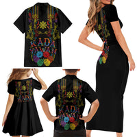 Philippines Kadayawan Festival Family Matching Short Sleeve Bodycon Dress and Hawaiian Shirt Polynesian Tribal Art Barong Style LT03 Mom's Dress Black - Polynesian Pride