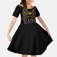 Philippines Kadayawan Festival Kid Short Sleeve Dress Polynesian Tribal Art Barong Style LT03 KID Black - Polynesian Pride