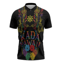 Philippines Kadayawan Festival Zipper Polo Shirt Polynesian Tribal Art Barong Style LT03 Black - Polynesian Pride