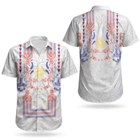 Philippines Barong Style Couples Matching Off The Shoulder Long Sleeve Dress and Hawaiian Shirt Polynesian Kakau Art Tattoos with Tribal Filipino Sun LT03 - Polynesian Pride