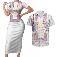 Philippines Barong Style Couples Matching Short Sleeve Bodycon Dress and Hawaiian Shirt Polynesian Kakau Art Tattoos with Tribal Filipino Sun LT03 White - Polynesian Pride