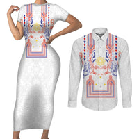 Philippines Barong Style Couples Matching Short Sleeve Bodycon Dress and Long Sleeve Button Shirt Polynesian Kakau Art Tattoos with Tribal Filipino Sun
