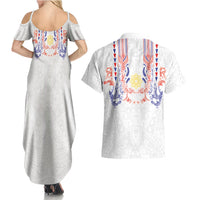 Philippines Barong Style Couples Matching Summer Maxi Dress and Hawaiian Shirt Polynesian Kakau Art Tattoos with Tribal Filipino Sun