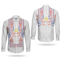 Philippines Barong Style Couples Matching Summer Maxi Dress and Long Sleeve Button Shirt Polynesian Kakau Art Tattoos with Tribal Filipino Sun LT03 - Polynesian Pride