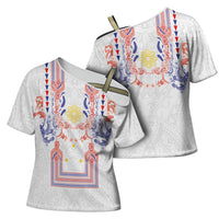 Philippines Barong Style Cross Shoulder Shirt Polynesian Kakau Art Tattoos with Tribal Filipino Sun