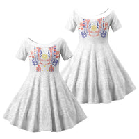 Philippines Barong Style Family Matching Long Sleeve Bodycon Dress and Hawaiian Shirt Polynesian Kakau Art Tattoos with Tribal Filipino Sun LT03 Daughter's Dress White - Polynesian Pride