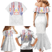 Philippines Barong Style Family Matching Mermaid Dress and Hawaiian Shirt Polynesian Kakau Art Tattoos with Tribal Filipino Sun LT03 Mom's Dress White - Polynesian Pride