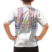 Philippines Barong Style Family Matching Off The Shoulder Long Sleeve Dress and Hawaiian Shirt Polynesian Kakau Art Tattoos with Tribal Filipino Sun