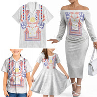 Philippines Barong Style Family Matching Off The Shoulder Long Sleeve Dress and Hawaiian Shirt Polynesian Kakau Art Tattoos with Tribal Filipino Sun LT03 - Polynesian Pride