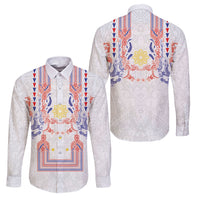 Philippines Barong Style Family Matching Off The Shoulder Long Sleeve Dress and Hawaiian Shirt Polynesian Kakau Art Tattoos with Tribal Filipino Sun LT03 Dad's Shirt - Long Sleeve White - Polynesian Pride