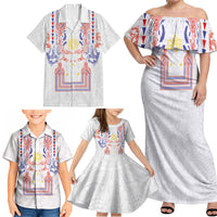 Philippines Barong Style Family Matching Off Shoulder Maxi Dress and Hawaiian Shirt Polynesian Kakau Art Tattoos with Tribal Filipino Sun LT03 - Polynesian Pride
