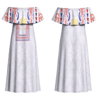 Philippines Barong Style Family Matching Off Shoulder Maxi Dress and Hawaiian Shirt Polynesian Kakau Art Tattoos with Tribal Filipino Sun LT03 Mom's Dress White - Polynesian Pride