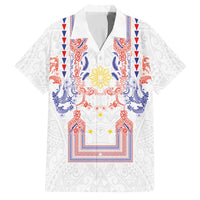 Philippines Barong Style Family Matching Off Shoulder Maxi Dress and Hawaiian Shirt Polynesian Kakau Art Tattoos with Tribal Filipino Sun LT03 Dad's Shirt - Short Sleeve White - Polynesian Pride