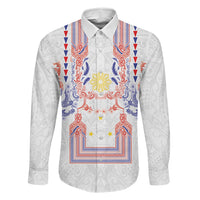Philippines Barong Style Family Matching Off Shoulder Maxi Dress and Hawaiian Shirt Polynesian Kakau Art Tattoos with Tribal Filipino Sun LT03 Daughter's Dress White - Polynesian Pride