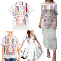 Philippines Barong Style Family Matching Puletasi and Hawaiian Shirt Polynesian Kakau Art Tattoos with Tribal Filipino Sun