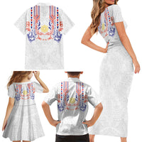 Philippines Barong Style Family Matching Short Sleeve Bodycon Dress and Hawaiian Shirt Polynesian Kakau Art Tattoos with Tribal Filipino Sun