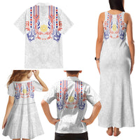 Philippines Barong Style Family Matching Tank Maxi Dress and Hawaiian Shirt Polynesian Kakau Art Tattoos with Tribal Filipino Sun LT03 Mom's Dress White - Polynesian Pride
