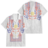 Philippines Barong Style Family Matching Tank Maxi Dress and Hawaiian Shirt Polynesian Kakau Art Tattoos with Tribal Filipino Sun LT03 Dad's Shirt - Short Sleeve White - Polynesian Pride