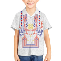 Philippines Barong Style Kid Hawaiian Shirt Polynesian Kakau Art Tattoos with Tribal Filipino Sun LT03 Kid White - Polynesian Pride