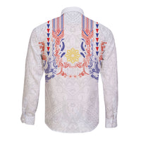 Philippines Barong Style Long Sleeve Button Shirt Polynesian Kakau Art Tattoos with Tribal Filipino Sun