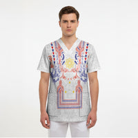 Philippines Barong Style Scrub Top Polynesian Kakau Art Tattoos with Tribal Filipino Sun
