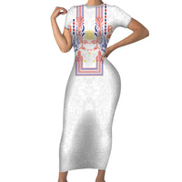 Philippines Barong Style Short Sleeve Bodycon Dress Polynesian Kakau Art Tattoos with Tribal Filipino Sun