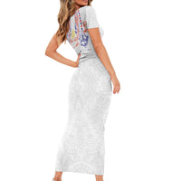 Philippines Barong Style Short Sleeve Bodycon Dress Polynesian Kakau Art Tattoos with Tribal Filipino Sun