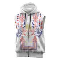 Philippines Barong Style Sleeveless Zip Hoodie Polynesian Kakau Art Tattoos with Tribal Filipino Sun