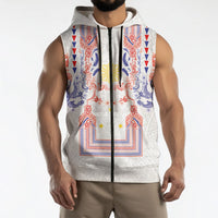 Philippines Barong Style Sleeveless Zip Hoodie Polynesian Kakau Art Tattoos with Tribal Filipino Sun