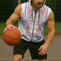 Philippines Barong Style Sleeveless Zip Hoodie Polynesian Kakau Art Tattoos with Tribal Filipino Sun