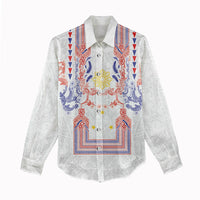 Philippines Barong Style Women Casual Shirt Polynesian Kakau Art Tattoos with Tribal Filipino Sun