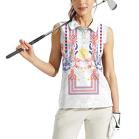 Philippines Barong Style Women Sleeveless Polo Shirt Polynesian Kakau Art Tattoos with Tribal Filipino Sun