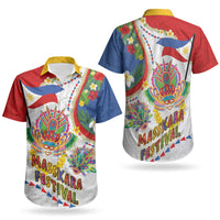 Philippines MassKara Festival Couples Matching Tank Maxi Dress and Hawaiian Shirt Smile Masks with Hawaiian Art Pattern and Tropical Plants LT03 - Polynesian Pride