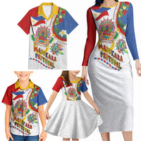Philippines MassKara Festival Family Matching Long Sleeve Bodycon Dress and Hawaiian Shirt Smile Masks with Hawaiian Art Pattern and Tropical Plants LT03 - Polynesian Pride