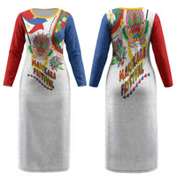 Philippines MassKara Festival Family Matching Long Sleeve Bodycon Dress and Hawaiian Shirt Smile Masks with Hawaiian Art Pattern and Tropical Plants LT03 Mom's Dress Multicolor - Polynesian Pride