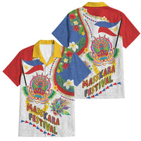 Philippines MassKara Festival Family Matching Long Sleeve Bodycon Dress and Hawaiian Shirt Smile Masks with Hawaiian Art Pattern and Tropical Plants LT03 Dad's Shirt - Short Sleeve Multicolor - Polynesian Pride