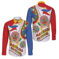 Philippines MassKara Festival Family Matching Long Sleeve Bodycon Dress and Hawaiian Shirt Smile Masks with Hawaiian Art Pattern and Tropical Plants LT03 Dad's Shirt - Long Sleeve Multicolor - Polynesian Pride