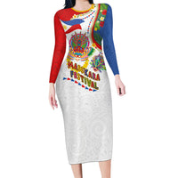 Philippines MassKara Festival Family Matching Long Sleeve Bodycon Dress and Hawaiian Shirt Smile Masks with Hawaiian Art Pattern and Tropical Plants