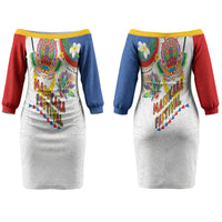 Philippines MassKara Festival Family Matching Off The Shoulder Long Sleeve Dress and Hawaiian Shirt Smile Masks with Hawaiian Art Pattern and Tropical Plants LT03 Mom's Dress Multicolor - Polynesian Pride