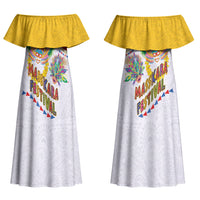 Philippines MassKara Festival Family Matching Off Shoulder Maxi Dress and Hawaiian Shirt Smile Masks with Hawaiian Art Pattern and Tropical Plants LT03 Mom's Dress Multicolor - Polynesian Pride