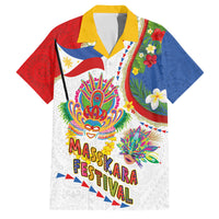 Philippines MassKara Festival Family Matching Off Shoulder Maxi Dress and Hawaiian Shirt Smile Masks with Hawaiian Art Pattern and Tropical Plants