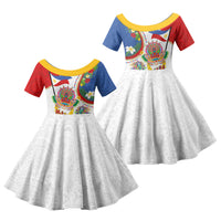 Philippines MassKara Festival Family Matching Off Shoulder Maxi Dress and Hawaiian Shirt Smile Masks with Hawaiian Art Pattern and Tropical Plants LT03 Daughter's Dress Multicolor - Polynesian Pride