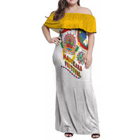 Philippines MassKara Festival Family Matching Off Shoulder Maxi Dress and Hawaiian Shirt Smile Masks with Hawaiian Art Pattern and Tropical Plants