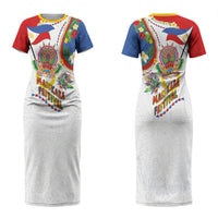 Philippines MassKara Festival Family Matching Short Sleeve Bodycon Dress and Hawaiian Shirt Smile Masks with Hawaiian Art Pattern and Tropical Plants LT03 Mom's Dress Multicolor - Polynesian Pride