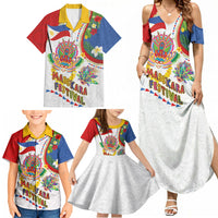 Philippines MassKara Festival Family Matching Summer Maxi Dress and Hawaiian Shirt Smile Masks with Hawaiian Art Pattern and Tropical Plants LT03 - Polynesian Pride