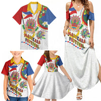Philippines MassKara Festival Family Matching Summer Maxi Dress and Hawaiian Shirt Smile Masks with Hawaiian Art Pattern and Tropical Plants LT03 - Polynesian Pride