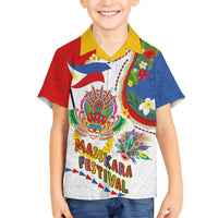Philippines MassKara Festival Kid Hawaiian Shirt Smile Masks with Hawaiian Art Pattern and Tropical Plants LT03 Kid Multicolor - Polynesian Pride