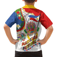 Philippines MassKara Festival Kid Hawaiian Shirt Smile Masks with Hawaiian Art Pattern and Tropical Plants LT03 - Polynesian Pride